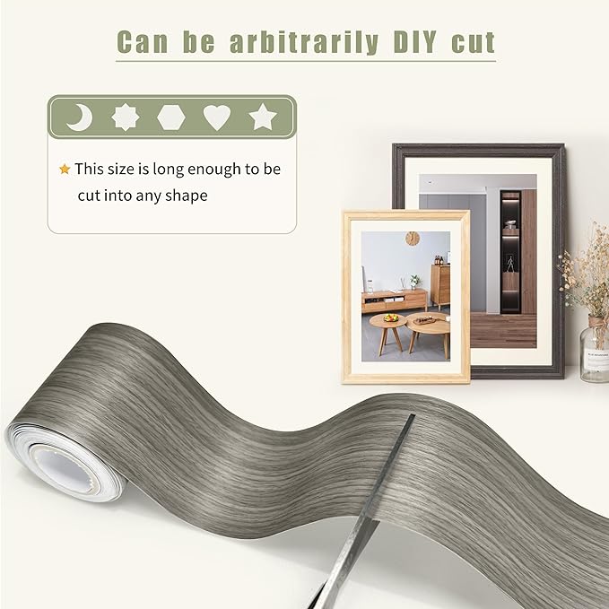 Besezx Wood Grain Tape, 3.9" X15', Self Adhesive Wood Grain Repair Patch for Tables, Chairs, DIY,Baseboards, Doors, Windows, Floors and Furniture Renovation.（Gray）