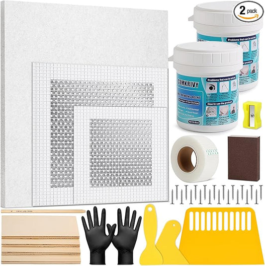 37 Pcs Drywall Repair Kit with 12"x12" Dry Wall Panel, Dry wall Patch Kit Sheetrock Repair Kit with Spackle, Mesh Tape, Putty Knives & Sanding Block for Sheet Rock Wall Surface Ceiling Large Hole Fill