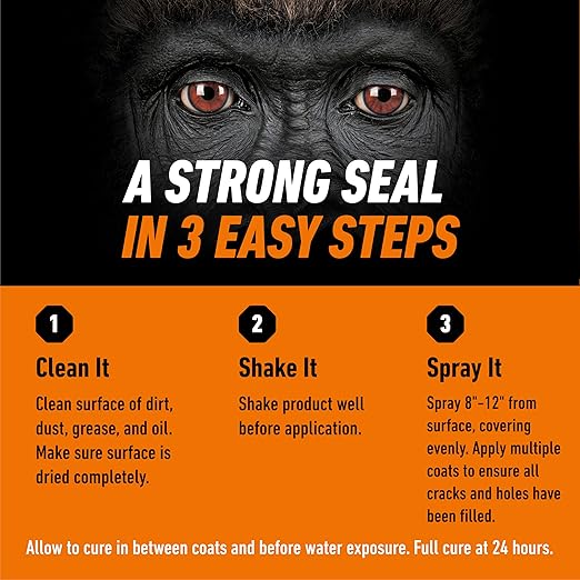 Gorilla Waterproofing Spray Clear, Flexible Rubberized Sealant Coating, Paintable UV Resistant, Seals Water Air Moisture, 14 oz (Pack of 2), for Roofs Gutters Skylights RVs Windows & More