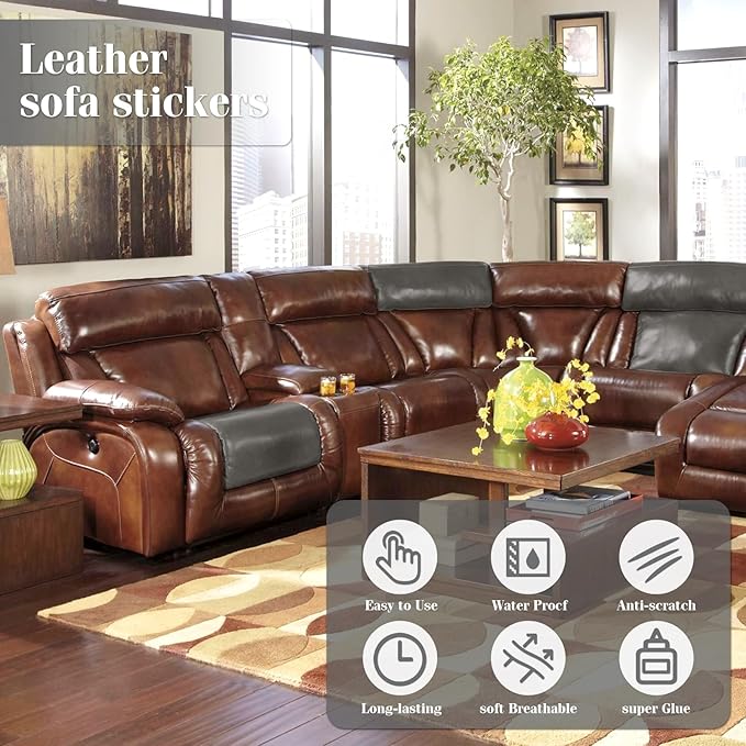 CHEIGHY 2pcs Self-Adhesive Leather Repair Kit for Furniture, Couches, Car Seats 8.2X11 Inch PU Vinyl Leather Patch Tape for Sofa, Office Chairs, Jackets (Dark Grey)