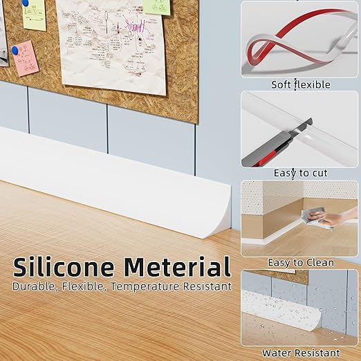 Flexible Quarter Round Molding Trim Peel and Stick 236Inch White,Small Self Adhesive Silicone Shoe Moulding,Bendable Mini Waterproof Caulk Strip for Baseboard,Wall,Bathtub,Floor,Bathroom,Crown