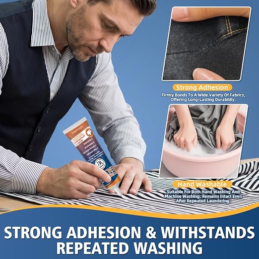Fabric Glue Permanent, Washable Clothing Glue for All Fabrics, Waterproof Adhesive for Leather, Denim, Cotton, Polyester, Ideal for Patches, Repairs & Crafts (60ml)