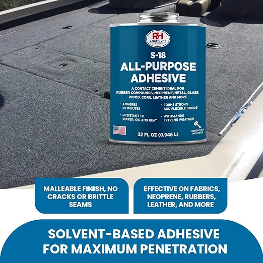 S-18 All-Purpose Adhesive, 32 oz. can - Multi-Purpose, Rubber, Metal, Leather, Felt, Wood, Neoprene, Glass, Flexible, Waterproof, Long Lasting - RH Adhesives
