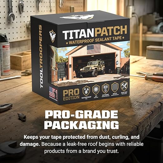 TITANPATCH PRO Waterproof Sealant Tape – White 4" x20' – Stops Leaks Fast & Stays Sealed for 15+ Years – Sticks to RVs, Roofs, Pools, Boats, Gutters – Built for Harsh Weather (-40°F to 190°F)