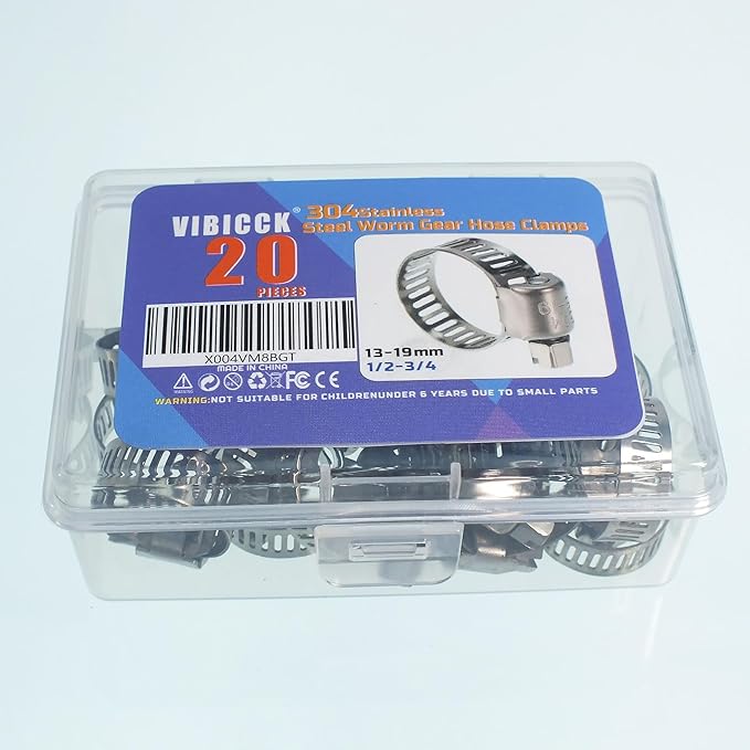 20PCS Hose Clamp Se1/4-7/16'' 304 Stainless Steel Worm Gear Hose Clamps for Pipe, Intercooler, Plumbing, Tube and Fuel Line (20pcs1/4-7/16/6-12mm)