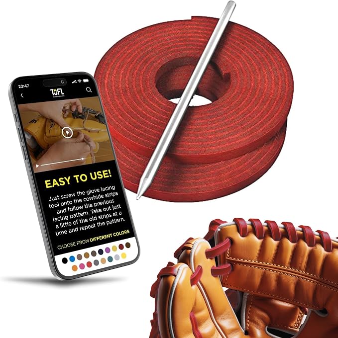 TOFL Softball and Baseball Glove Lace Kit | Mitt Lace Glove Repair Lacing Kit | 2 Leather Laces with Lacing Needle for Catchers Glove