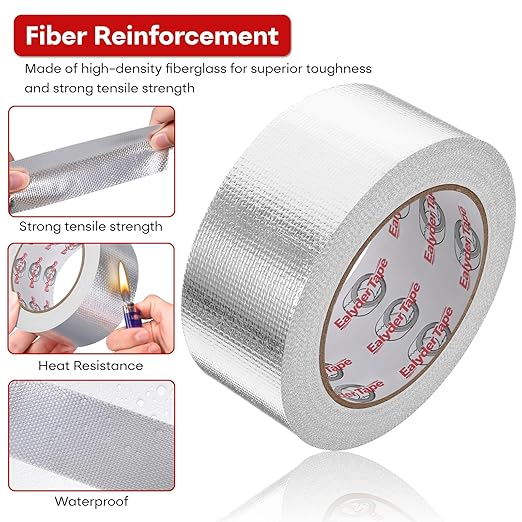 2in x 82ft Adhesive Aluminum Foil Heat Shield Tape, Fiberglass Thermal Insulation Reflective Material for Pipe, Duct, Exhaust, HVAC and High Temp Protection, 5.91MIL