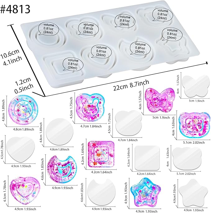 Resin Shaker Molds Set Kawaii Charms Pack of 41 Silicone Trays Precision Tip Applicator Bottle Kit Bundle