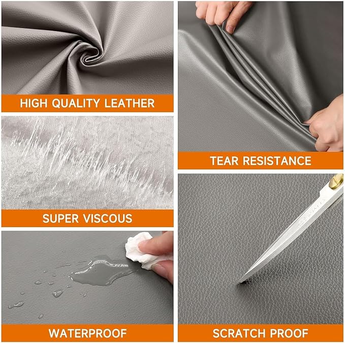 Hohylactic Leather Repair Patch 24x54 Inch, Self Adhesive Leather Repair Tape, Large Vinyl Repair Kit for Sofa Couch Furniture Car Seats, Strong Adhesion Scratch Resistant Easy Cut (Dark Gray)