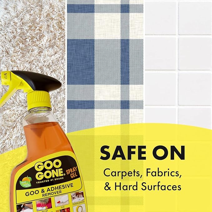 Goo Gone Spray Adhesive Remover Gel 12 Oz with Scraper, Removes Glue, Stickers, Tape Residue, Grease, Gum & Wax, Adhesive Spray with Citrus Cleaning Power for Hard Surfaces, Carpets & Fabrics