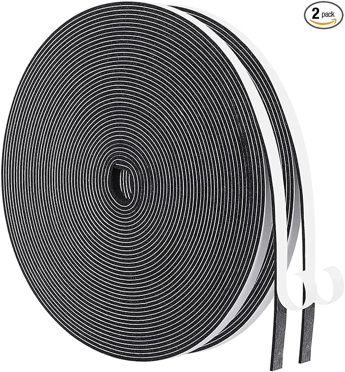 MAGZO Weather Stripping Door Seal,1/4 Inch Wide X 1/16 Inch Thick Adhesive Foam Tape Soundproof Weatherstripping for Windows, 2 Rolls Total 65FT Black