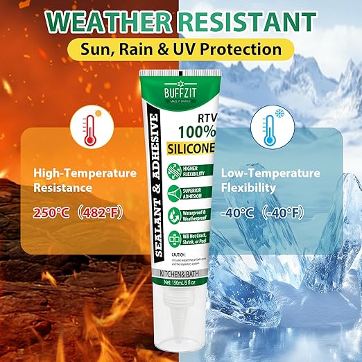 Silicone Sealant Adhesive Silicone Caulk, No Caulking Gun Needed, 100% Waterproof Flexible Sealant, Strong Bond, Shrink & Crack Resistant for Automotive, Kitchen, Bathroom & Windows, 5 Oz Black