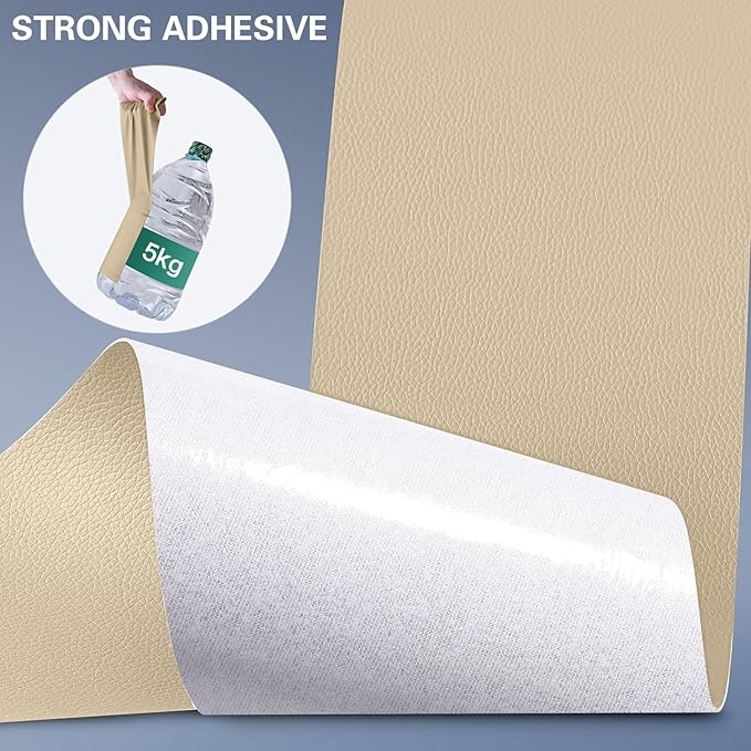 Hohylactic Leather Repair Patch 24x54 Inch, Self Adhesive Leather Repair Tape, Large Vinyl Repair Kit for Sofa Couch Furniture Car Seats, Strong Adhesion Waterproof Scratch Resistant Easy Cut (Beige)