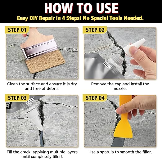 Concrete Crack Filler, 17.63Floz High Elasticity Liquid Cement Crack Filler, Self-Leveling Waterproof Repair Sealant for Driveway, Walkway, Patio, Hole, Indoor & Outdoor -Quick Drying, Permanent Fix