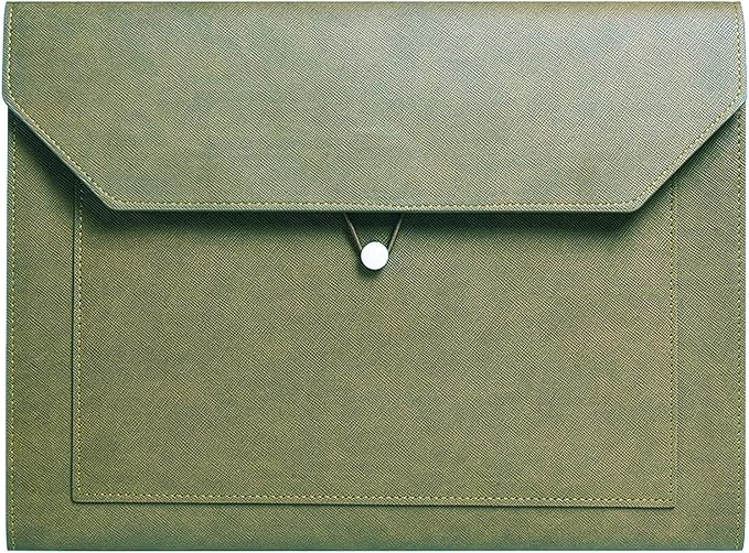 PU Leather A4 File Folder Document Holder 2 Pockets Portfolio Envelope Folder Case with Elastic String 3/4 Inch Expansion (Green)
