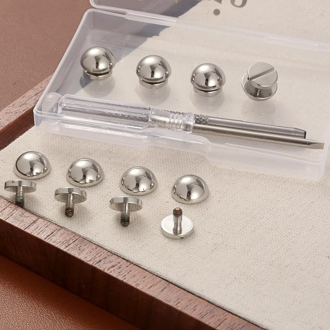 Notgia 8 Sets 12MM Purse Hardware Brass Studs for Clothing Rivets for Leather Purse Feet for Handbags Spikes and Studs for Repair and Decorate Clothing Shoes Belt Pet Collar Leather Craft (Silver)