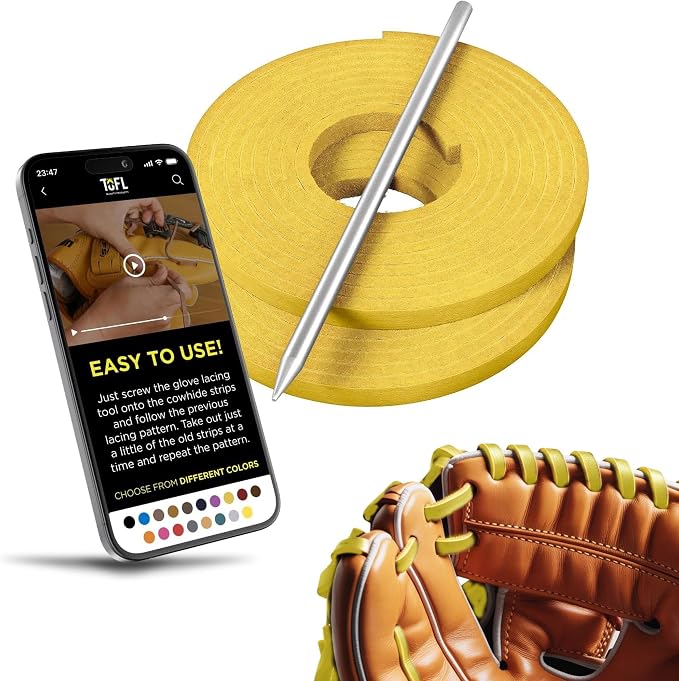 TOFL Softball and Baseball Glove Lace Kit | Mitt Lace Glove Repair Lacing Kit | 2 Leather Laces with Lacing Needle for Catchers Glove