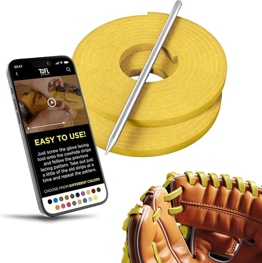 TOFL Softball and Baseball Glove Lace Kit | Mitt Lace Glove Repair Lacing Kit | 2 Leather Laces with Lacing Needle for Catchers Glove
