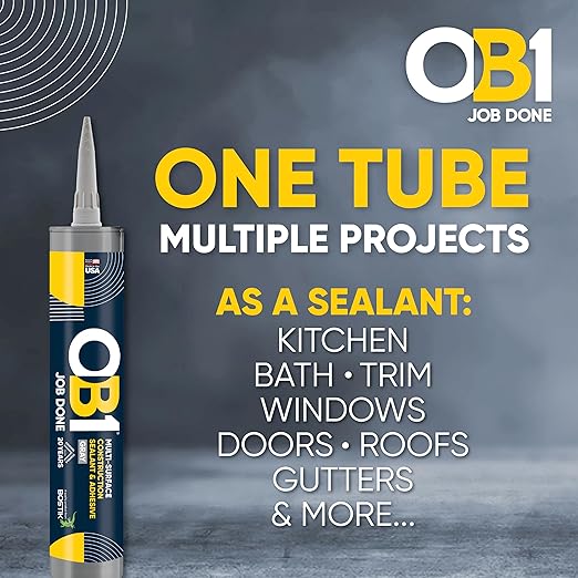 OB1 Universal Caulk Sealant & Adhesive Gray 10.1oz | Professional Grade Premium All-in-One Advanced Hybrid 2-in1 | Water Resistant Internal & External | Shrink Crack UV & Fade Resistant | 1 Cartridge