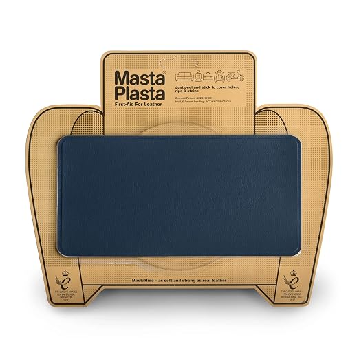 MastaPlasta Self-Adhesive Premium Leather Repair Patch. Navy Leather 8in x 4in (20 x 10 cm). Your Instant Stick-On Upholstery-Quality Leather Repair Kit for Couches, Car Interiors, Bags & DIY