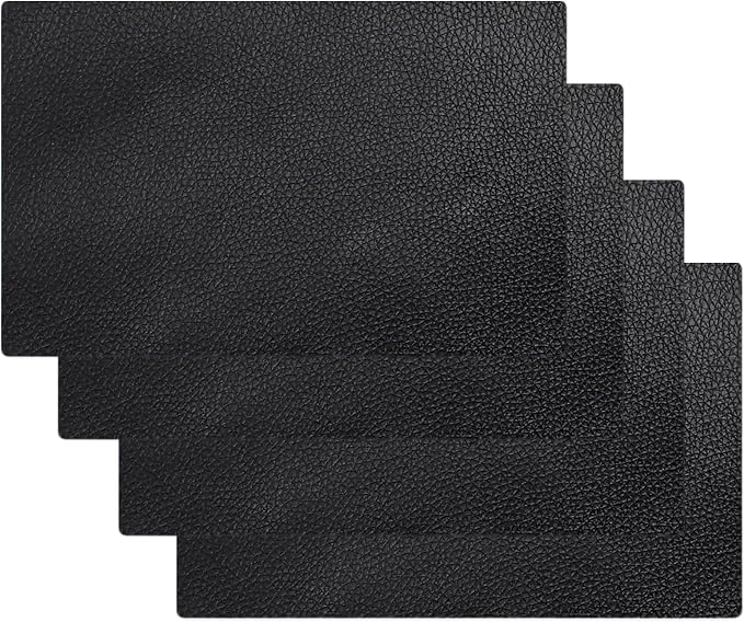 4PCS Self-Adhesive Leather Repair Patches, 8 x 12 Inch Black Repair Patch Tape for Couches Waterproof Leather Patches for Furniture, Sofa, Chair, Car Seats (Black)