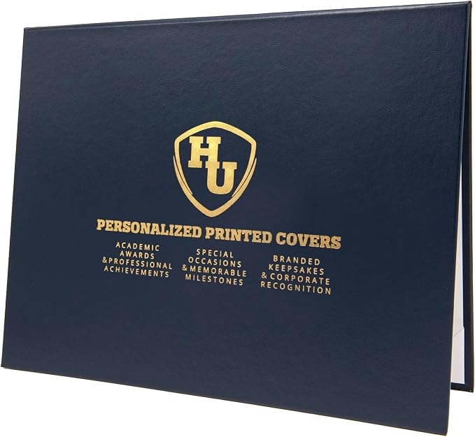 Navy Blue Faux Leather Document Cover A4 (8.3x11.7 UK) Size | Tent-Style Opening, Non-Padded with Custom Metallic Foil Printing | Professional Presentation for Awards, Diplomas and Certificates