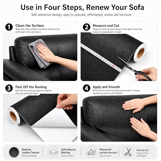 Leather Repair Patch, Leather Repair Tape, Repair Patch Self Adhesive Waterproof, Vinyl Repair Tape, for Couches, Car Seats, Chairs, Furniture (Dark Gray, 24 x 54 Inch)