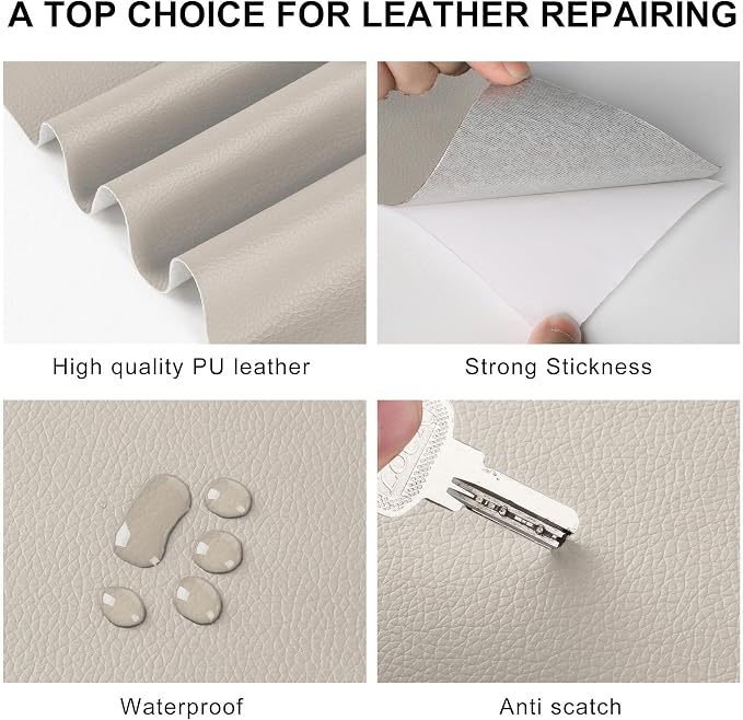 YAFLC Leather Repair Patch for Furniture, 4" x 63" Self Adhesive Leather Repair Kit Vinyl Repair Tape for Car Seat Sofa Jackets Couches Chair Apricot
