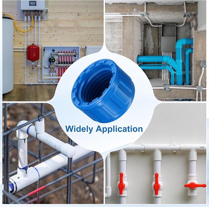 uxcell 5Pcs 1/2 Inch PT Female Thread PVC Pipe Fitting Cap, Cleanout Water Drain End Caps, Pipe Plug Socket Fittings with Tape for Water Heater Supply Lines, Plumbing, Blue