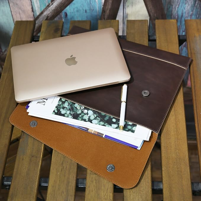 Vintage pu Leather 13" Certificate File Laptop Sleeve Case Business Clutch Envelope Bag Office Documents Folder (LHG22 Dark Brown)