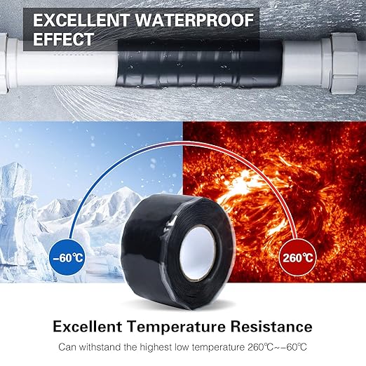 SIKEDEPRO Seal Self Fusing Silicone Tape, 2 Rolls 1inx10' Weatherproof Pipe Repair Tape, Heavy Duty and Leak Proof Rubber Pipe Tape，Flex Seal Tape for Emergency Pipeline Repair/Cable Bandage/（Black）