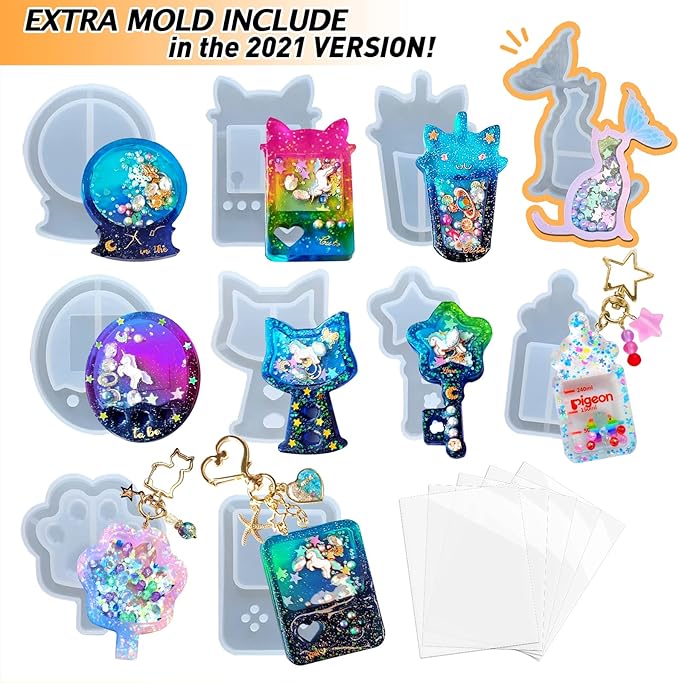 Resin Shaker Molds Set Game Consoles, Bottle, Cat's Paw, Crystal Ball 10 Silicone Trays with 5 Seal Films