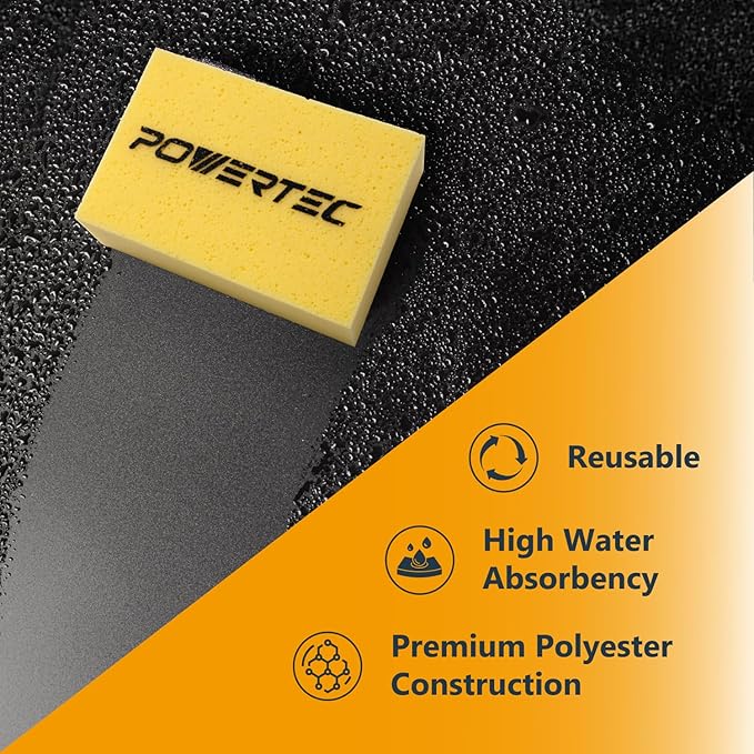 POWERTEC Large Square Grout Sponge – Professional Tile Grout Removal Cleaning Sponge – Heavy-Duty Absorbent Sponges, Multi-Purpose Cleaning Tool for Floors, Kitchen, and Bathroom – 4PK (72106)
