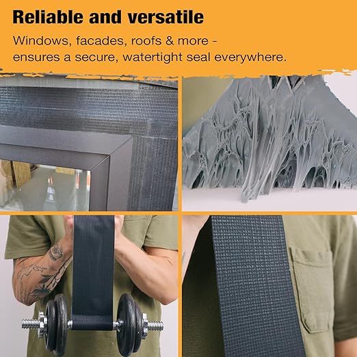HSS Butyl Sealant Tape R2+ Reinforced EPDM, Strong, Waterproof, airtight, Weather Resistant Seal Tape for Joints, Roofs, Windows, Black, 4 inch x 50 feet