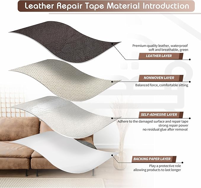 KING MOUNTAIN Leather Repair Patch,4 x 63 Inches self Adhesive Leather Repair Tape for Damaged Leather Furniture, Sofa Seating,Car Seats, Leather Goods（Chocolate Brown）