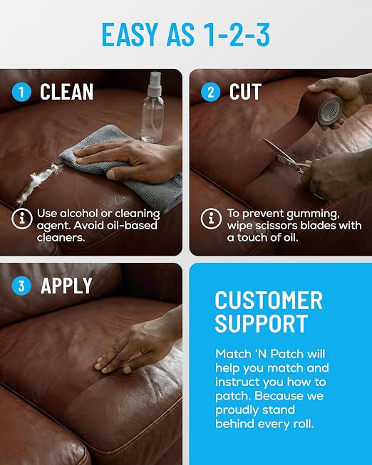 MATCH 'N PATCH Brown Leather Repair Tape, 2.25" x 15' for Furniture | Realistic Faux Leather Patches for Couch, Sofa, Upholstery, Car Seat & Other Furniture, Vinyl Repair Kit, Self Adhesive Patch
