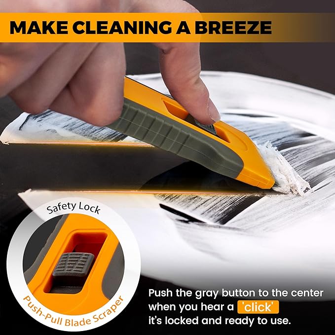 Razor Blade Scraper Tool with 15pcs Extra Blades, Cleaning Razor Scraper for Glass, Glass Top Stove Scraper for Oven Door, Cooktop Scraper, Glass Scraper Cleaning Paint from Glass