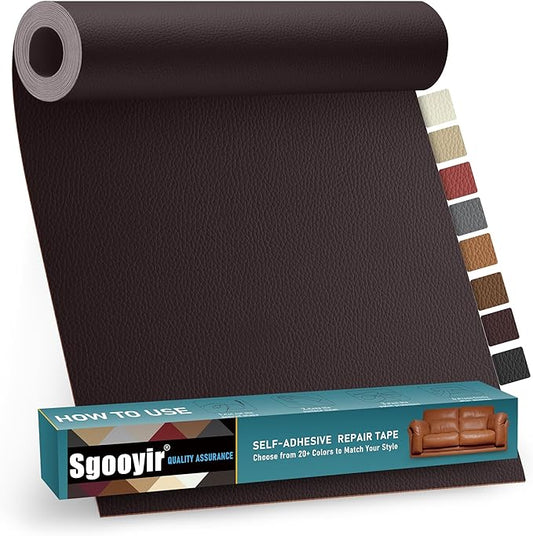 Leather Repair Patch Tape Kit, 16" x 30" Self Adhesive Leather Repair Patch for Furniture, Vinyl Leather Repair Kit for Car Seat, Chairs, Couch, Sofa, Boat Dark Brown