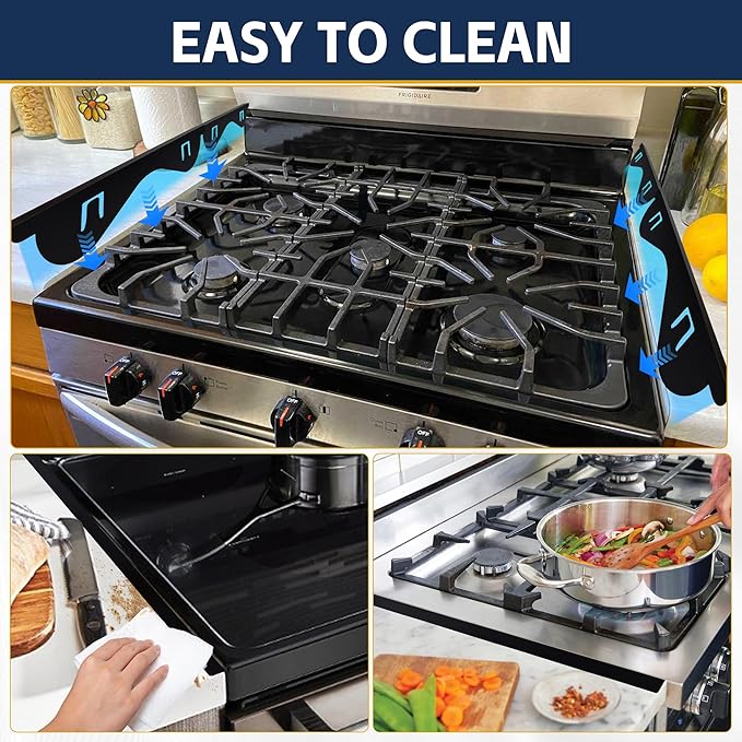 Stove Gap Covers Stainless Steel, Heat Resistant Gap Filler, Adjustable 13.8” to 27.6” Length, 1.05” Wide, Range Trim Kit - KIGJU Side Gap Guards for Stovetop, Kitchen Counter & Oven (Black 4 Pack)