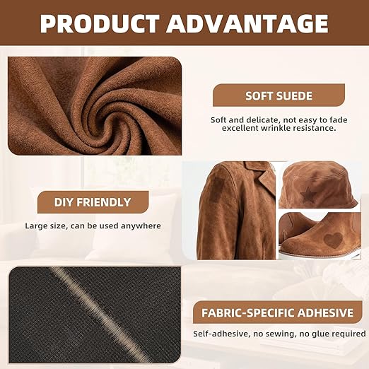 Suede Repair Patch,17X79 Inch Large Self-Adhesive Fabric Repair Tape, Suede Fabric Repair Patch for Couch, Furniture, Car Interior, Sofa and Cushion(Coffee, 17X79 Inch)