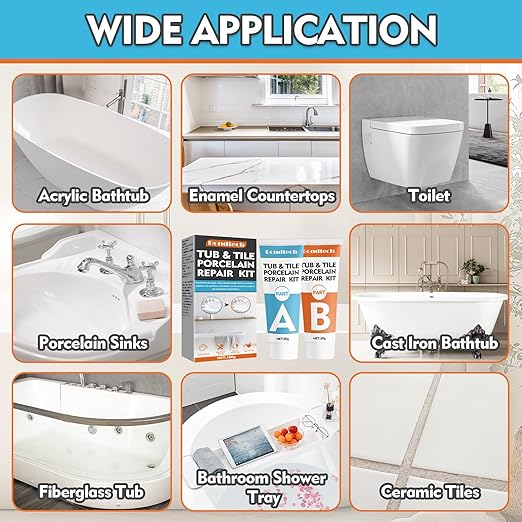 Bondtech Porcelain Repair Kit, White Bathtub & Tile Repair Kit, for Tub, Enamel, Fiberglass, Acrylic, Porcelain, Ceramic, Marble, Granite, Chips, Dents, Cracks, Hole (100)