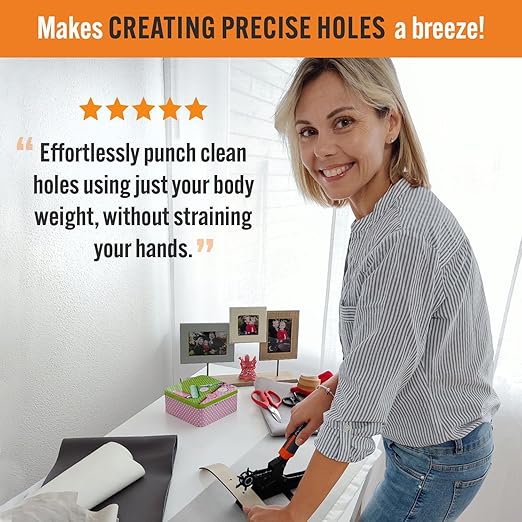 Pro-Master Desktop Leather Hole Puncher - Belt Hole Puncher for Leather with Tabletop Base - One Hand Use, Heavy Duty Carbon Steel, 6 Rotary Sizes 2-4.5mm for Watch Band, Shoes, Bag Strap & Crafts