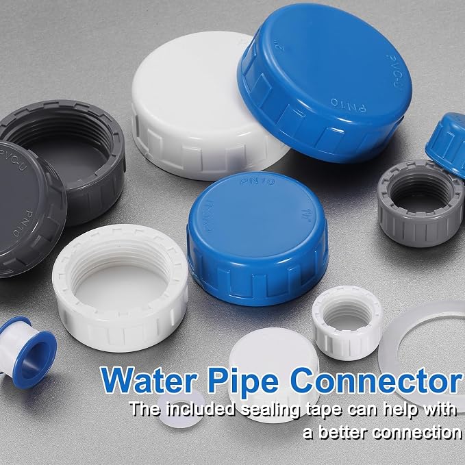 uxcell 5Pcs 1-1/4 Inch PT Female Thread PVC Pipe Fitting Cap, Cleanout Water Drain End Caps, Pipe Plug Socket Fittings with Tape for Water Heater Supply Lines, Plumbing, Blue