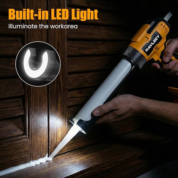 Electric Caulking Gun Compatible with Dewalt 20V Battery (without battery), Battery Powered Caulk Gun with 9pcs Caulk Remover Tool, 6 Adjustable Speeds, Dripless Silicone Gun for Filling, Sealing