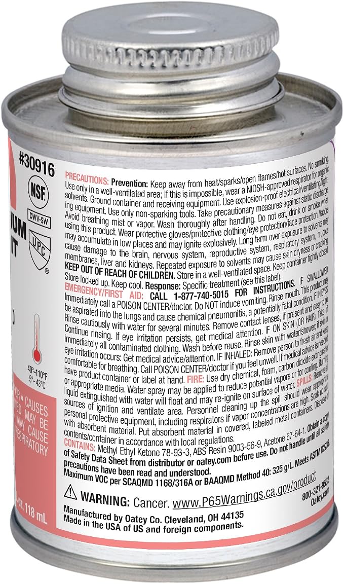 Oatey, Black, 30916 ABS Extra Special Cement, 4-Ounce, 4 oz