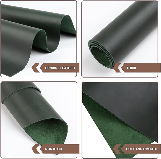 Shkira 12''X24'' Genuine Light Green Leather Sheets for Crafts - Square - 2.0MM Thick Genuine - Thick Cowhide Pieces Square - Leather Sheet for Arts and Crafts