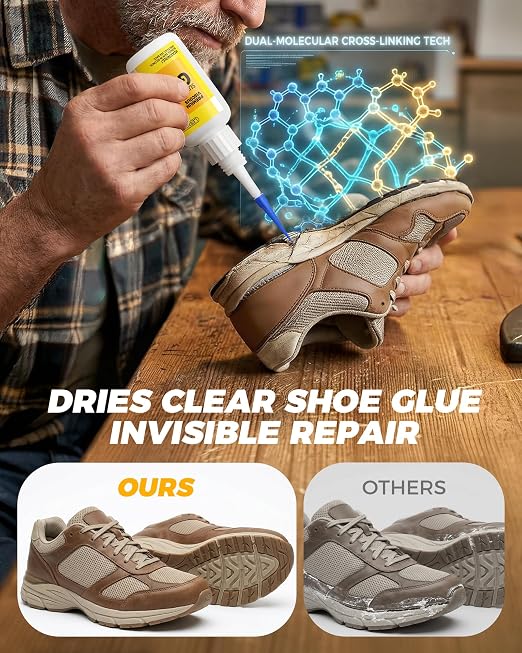 Super Glue and Cement for Shoes – 40ML Gel CA | Heavy Duty Instant Bond, Waterproof Clear Sole Repair for Sneakers, Heels, Boots, Sandals, Tennis Shoes & More
