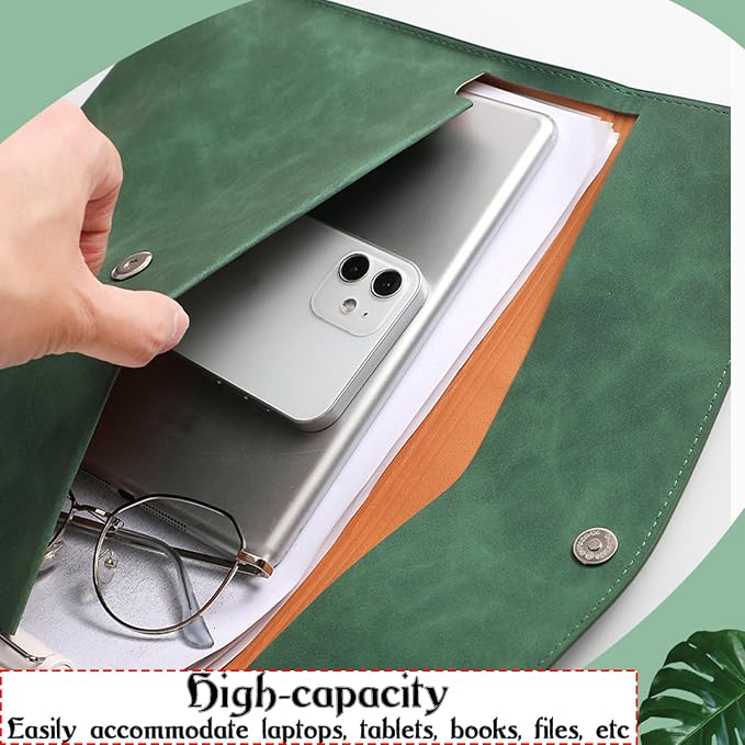 Customized A4 File Folder Expandable File Organizer,Personalized Name PU Leather Envelope Holder for Work、School、Home、Office (Blue)