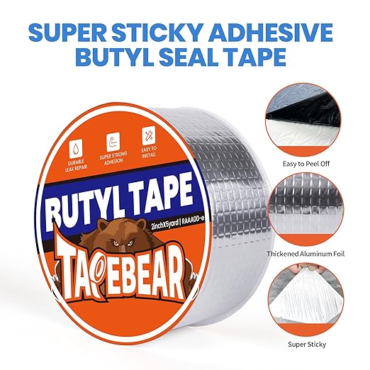 TAPEBEAR Butyl Tape 4inch x16feet, Aluminum Duct Sealing Tape Waterproof Sealant Repair Tape for RV Roof, Boat and Pipe Sealing, Glass & EDPM Roof Leak Patching