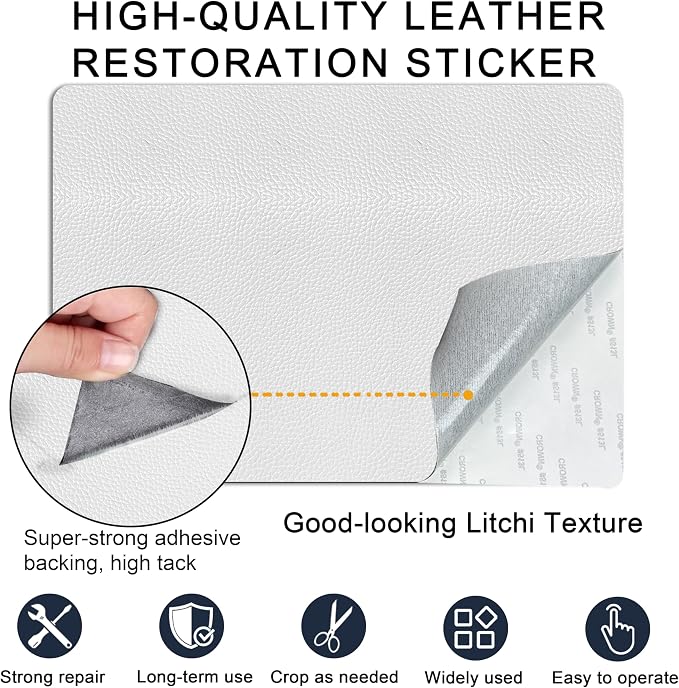 Self Adhesive Leather Repair Patch,8x12 inch Vinyl Repair Kit,Leather Repair Kit for Furniture,Car Seat,Couch,Office Chair,2 Pcs White